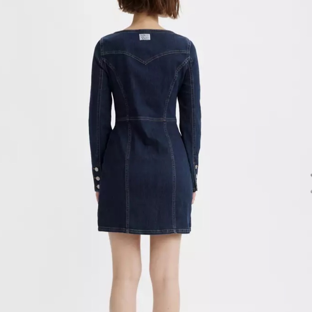 Levi’s Veda Denim Button-Front Dress Size M Cotton Dark Wash - Picture 14 of 15